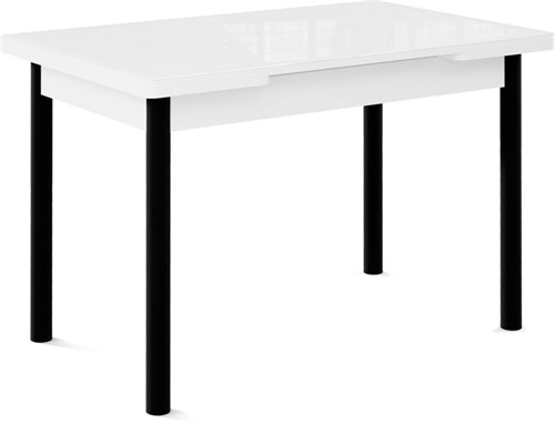 Стол со стеклом Милан EVO, Стекло белое/белый, ножки черные металл - фото 11991