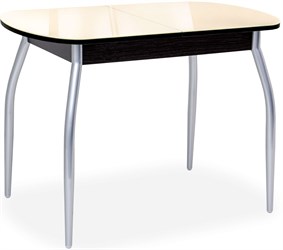 Стол кухонный Портофино-1 EVO, Стекло песочное/венге ножки хром-лак, 105х65 см.